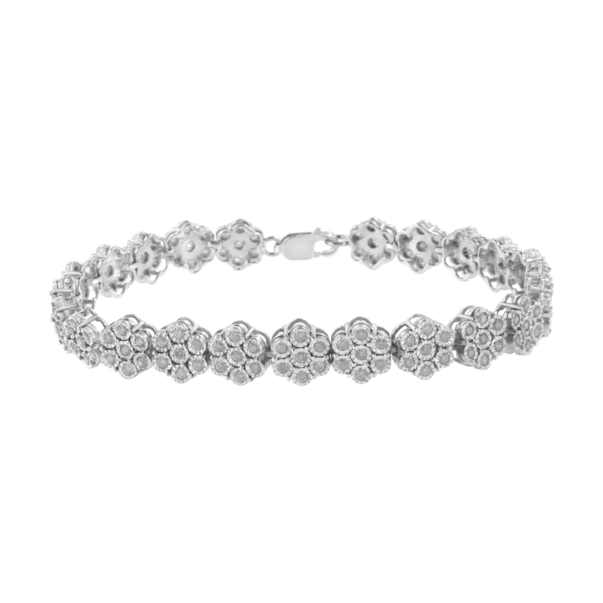 Pulsera de eslabones de racimo floral de 7 piedras con diamantes de 2 ct. p.t. en plata de ley, foto 1