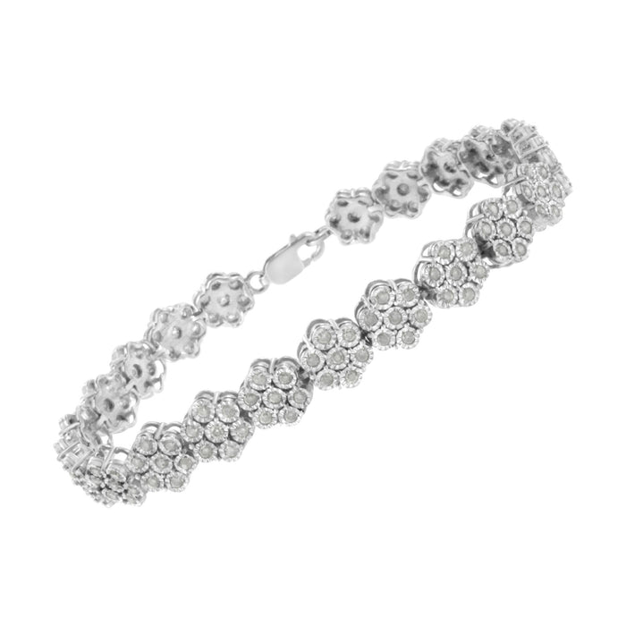Pulsera de eslabones de racimo floral de 7 piedras con diamantes de 2 ct. p.t. en plata de ley, foto 4