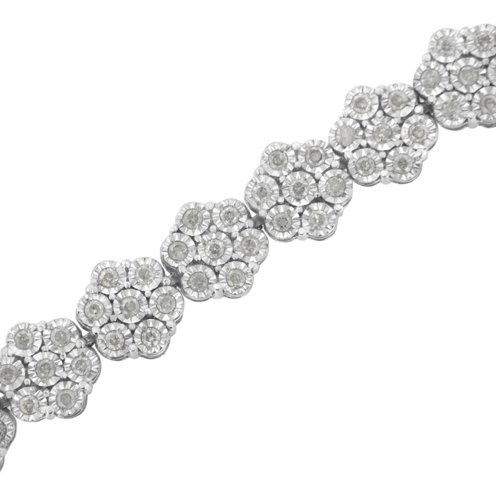 Pulsera de eslabones de racimo floral de 7 piedras con diamantes de 2 ct. p.t. en plata de ley, foto 5