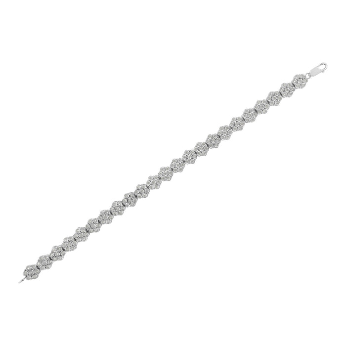 Pulsera de eslabones de racimo floral de 7 piedras con diamantes de 2 ct. p.t. en plata de ley, foto 6