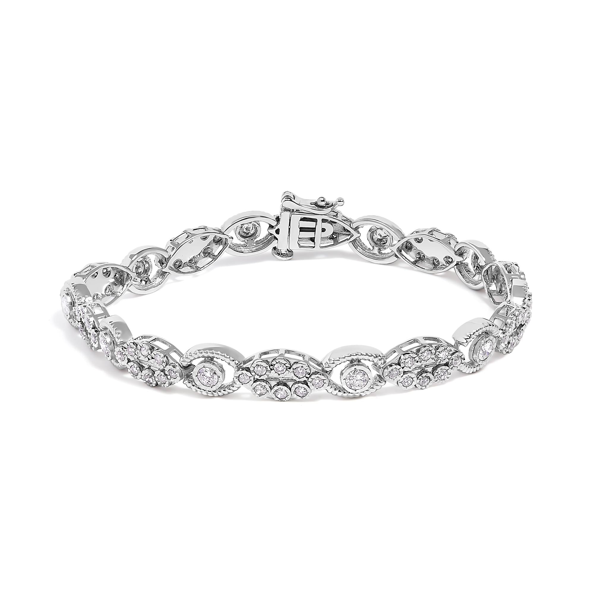 2 Ct. T.W. Diamond Milgrain Cluster Link Bracelet in 10K White Gold, photo 1