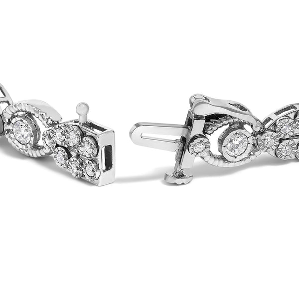 2 Ct. T.W. Diamond Milgrain Cluster Link Bracelet in 10K White Gold, photo 2