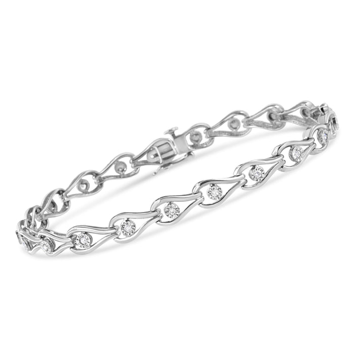 Pulsera de eslabones de pera y de bisel Miracle-Set con diamantes de 1/10 ct. p.t. en plata de ley, foto 2