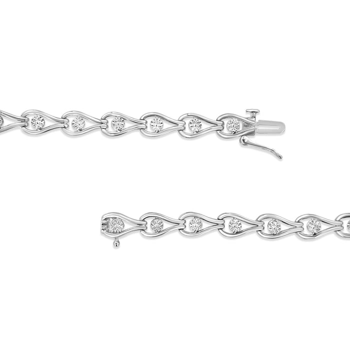 Pulsera de eslabones de pera y de bisel Miracle-Set con diamantes de 1/10 ct. p.t. en plata de ley, foto 4