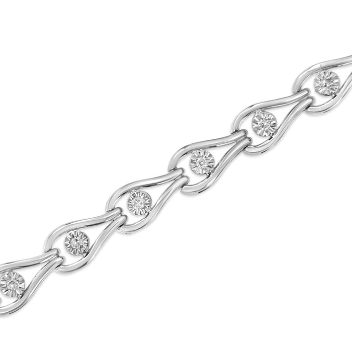 Pulsera de eslabones de pera y de bisel Miracle-Set con diamantes de 1/10 ct. p.t. en plata de ley, foto 5