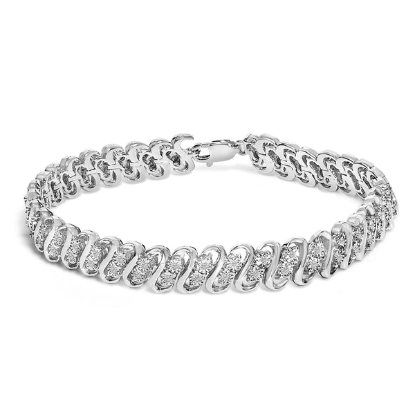 1/4 Ct. T.W. Round-Cut Diamond Double Row Wrapped S-Link Bracelet in Sterling Silver, photo 1