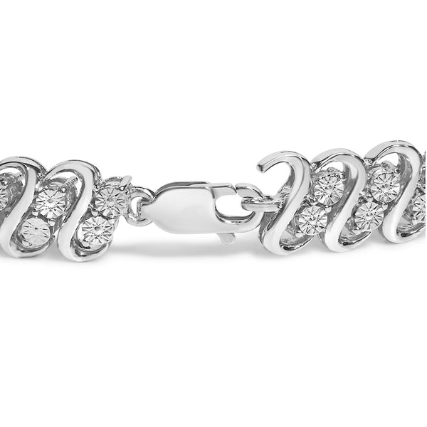 1/4 Ct. T.W. Round-Cut Diamond Double Row Wrapped S-Link Bracelet in Sterling Silver, photo 2