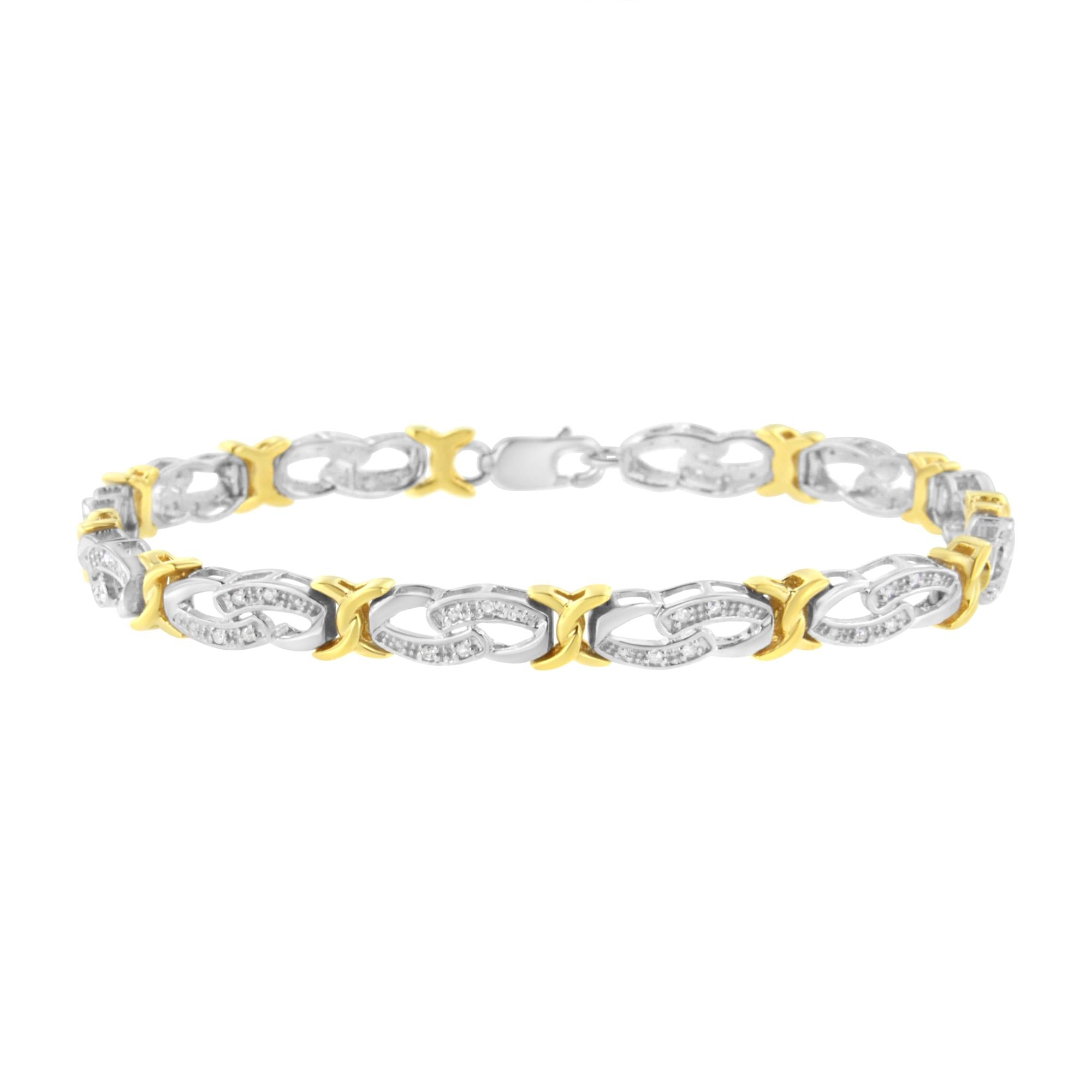 Pulsera de eslabones de infinito y X con diamantes de 1/4 ct. p.t. en plata de ley bañada en oro amarillo de 10K, foto 1