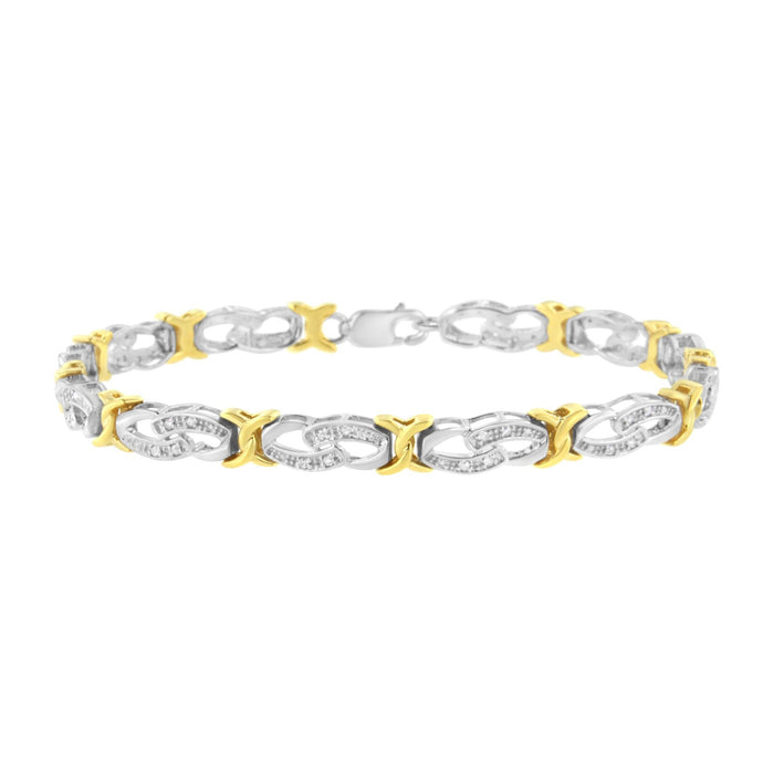 Pulsera de eslabones de infinito y X con diamantes de 1/4 ct. p.t. en plata de ley bañada en oro amarillo de 10K, foto 1