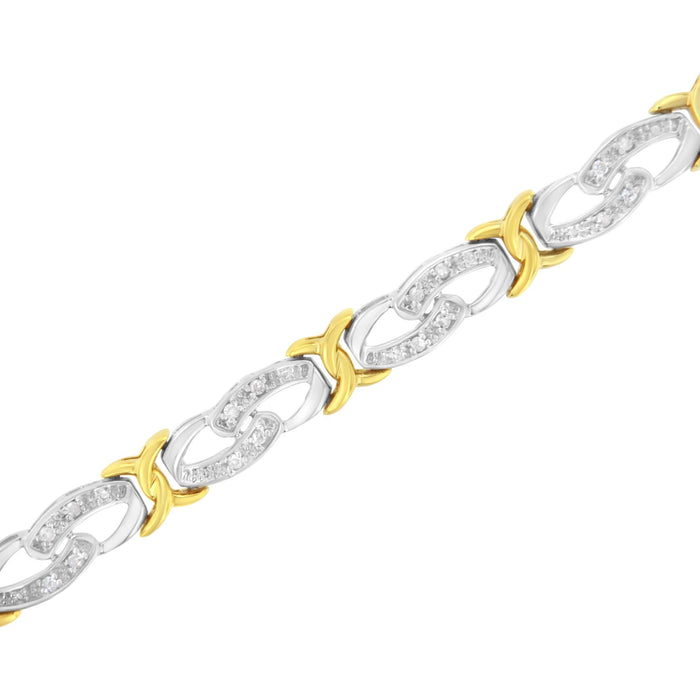 Pulsera de eslabones de infinito y X con diamantes de 1/4 ct. p.t. en plata de ley bañada en oro amarillo de 10K, foto 4