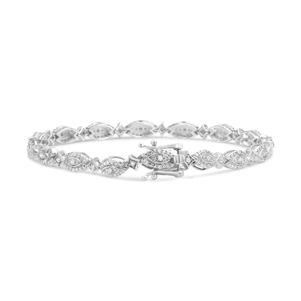1/2 Ct. T.W. Diamond Alternating Marquise and Starburst-Shaped Link Bracelet in Sterling Silver, photo 2