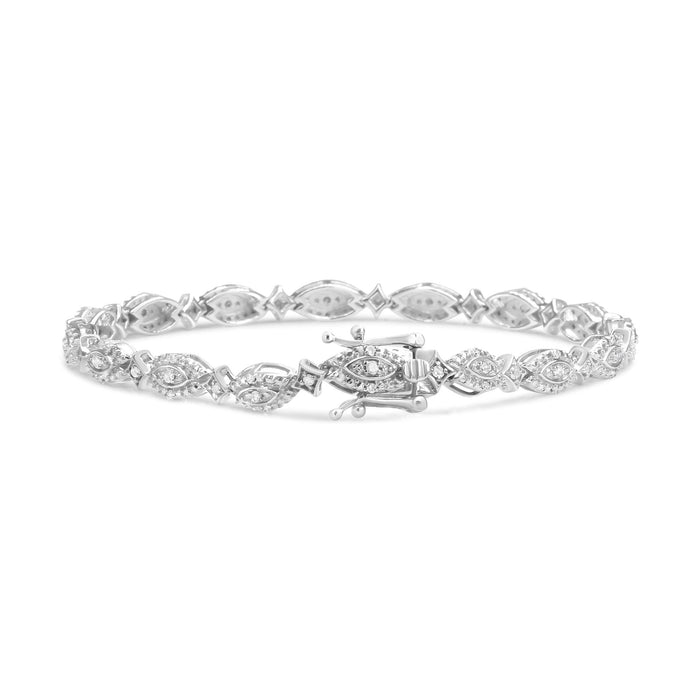 Pulsera de eslabones alternados de marquesa y estrella radiante con diamantes de 1/2 ct. p.t. en plata de ley, foto 2