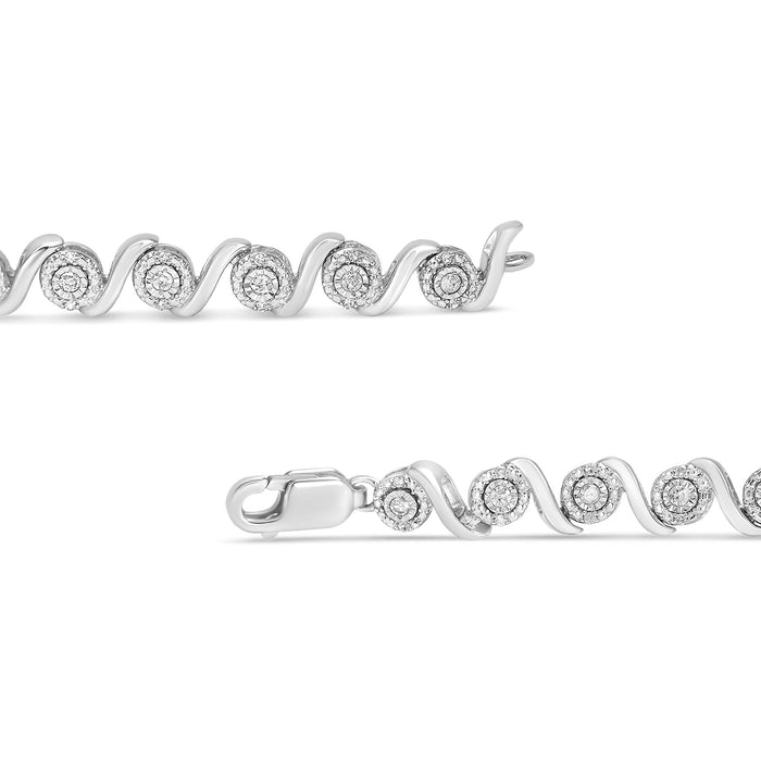 Pulsera de eslabones en S con halo y diamantes redondos de 1/2 ct. p.t. en plata de ley, foto 4