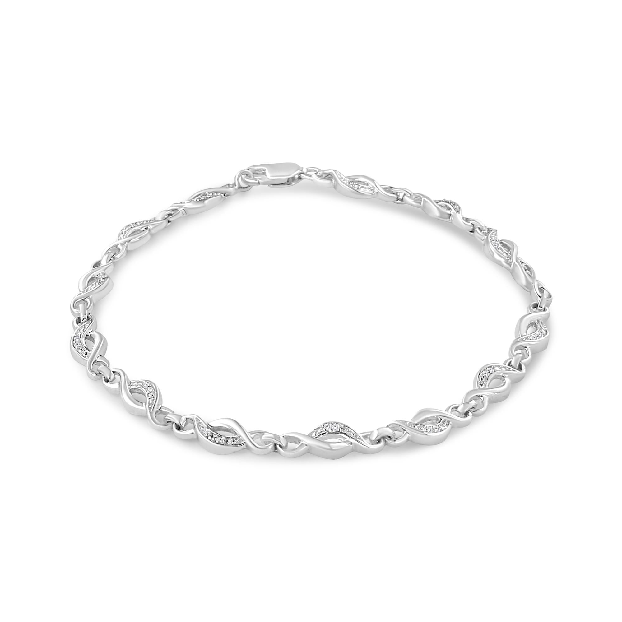 Prong-Set Diamond Accent Curved Spiral Link Bracelet in Sterling Silver, photo 1