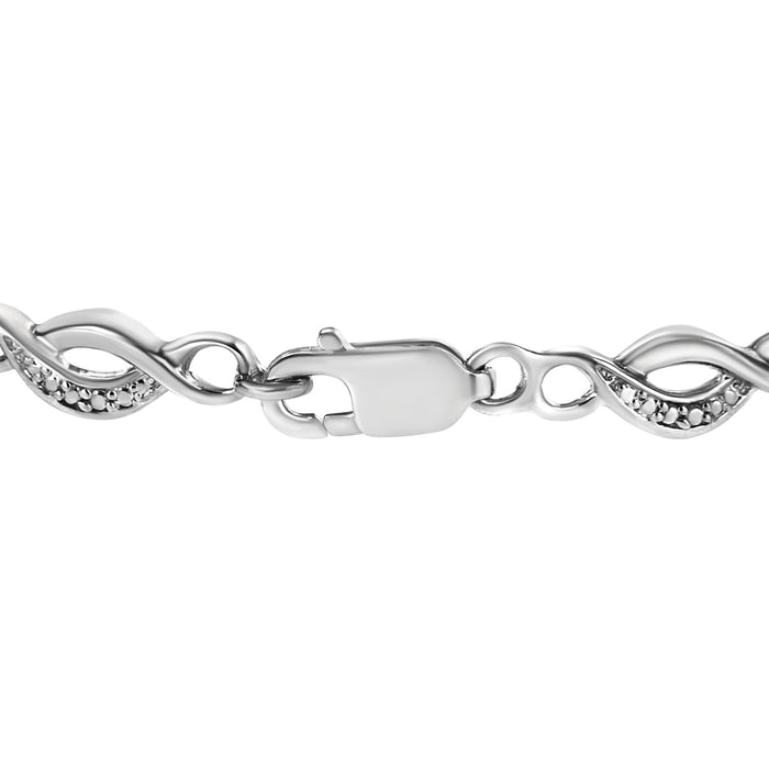 Prong-Set Diamond Accent Curved Spiral Link Bracelet in Sterling Silver, photo 6
