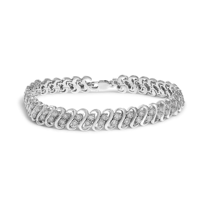 1/2 Ct. T.W. Diamond Double Row S-Link Bracelet in Sterling Silver, photo 1