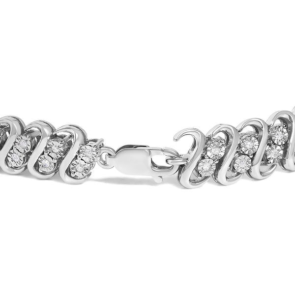 1/2 Ct. T.W. Diamond Double Row S-Link Bracelet in Sterling Silver, photo 2