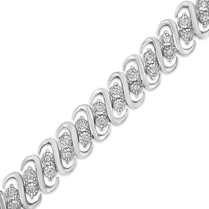 1/2 Ct. T.W. Diamond Double Row S-Link Bracelet in Sterling Silver, photo 5