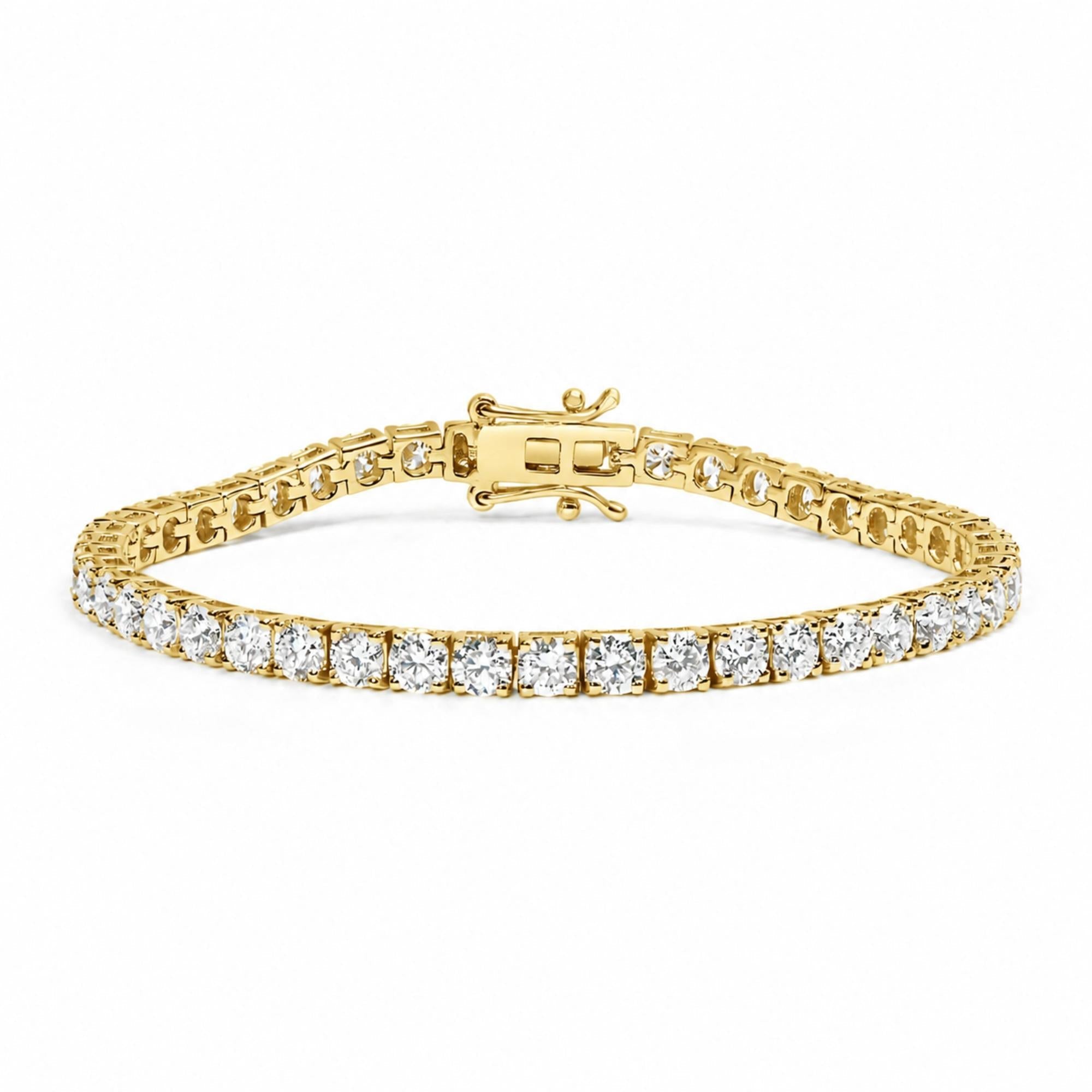 Lab-Grown Round Diamond Four-Prong Tennis Bracelet in 14K Gold, photo 2