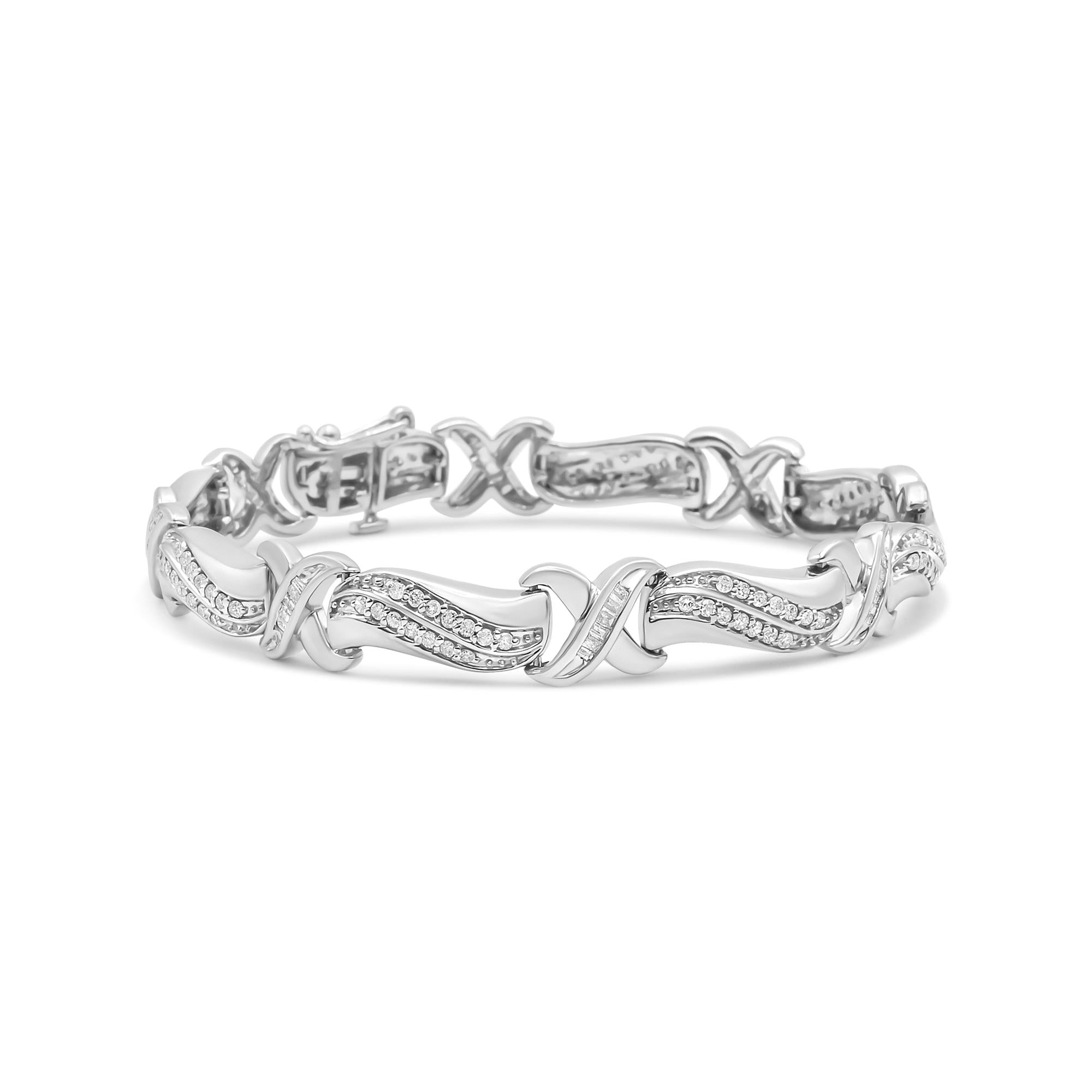 1 3/4 Ct. T.W. Diamond Wave and X Link Tennis Bracelet in Sterling Silver, photo 1