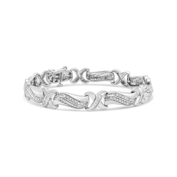 Pulsera tenis de eslabones de onda y X con diamantes de 1 3/4 ct. p.t. en plata de ley, foto 1