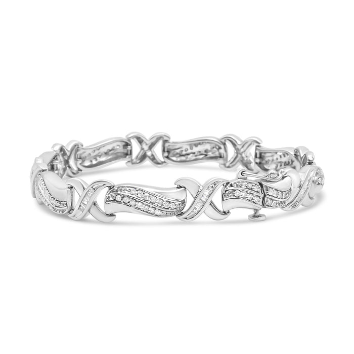 1 3/4 Ct. T.W. Diamond Wave and X Link Tennis Bracelet in Sterling Silver, photo 2