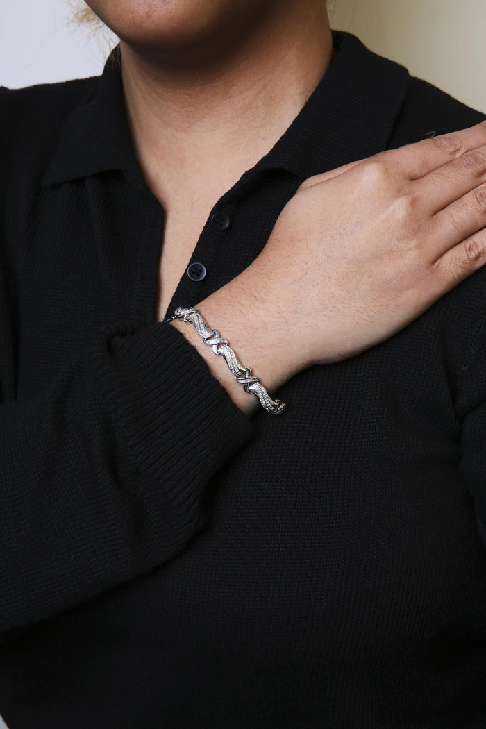 1 3/4 Ct. T.W. Diamond Wave and X Link Tennis Bracelet in Sterling Silver, photo 3