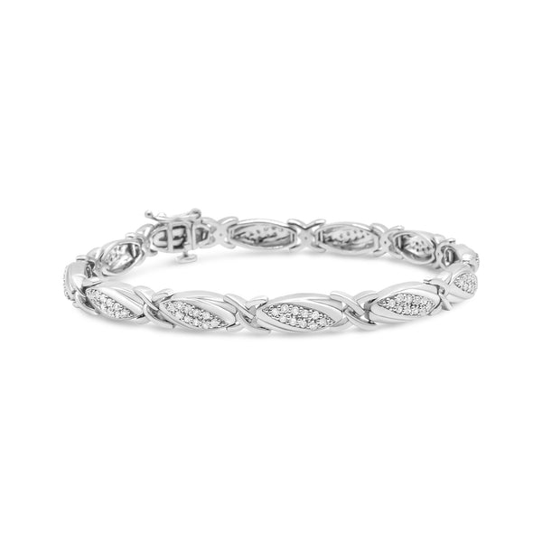 Pulsera de eslabones en X con diamantes redondos de 1 ct. p.t. en plata de ley, foto 1