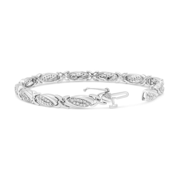 Pulsera de eslabones en X con diamantes redondos de 1 ct. p.t. en plata de ley, foto 2