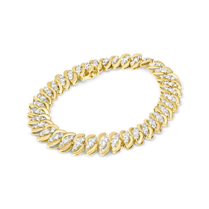 5 Ct. T.W. Diamond Double Row S-Link Cuban Bracelet in 10K Yellow Gold, photo 2