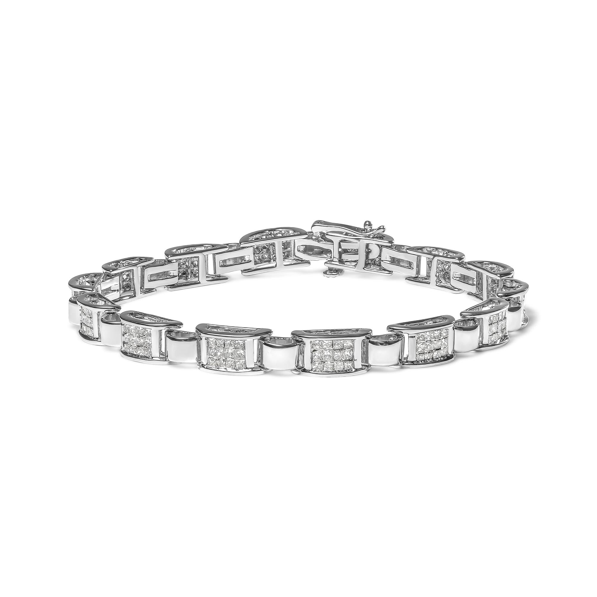 Pulsera de eslabones de engaste invisible con diamantes talla princesa de 2 ct. p.t. en oro blanco de 14K, foto 1