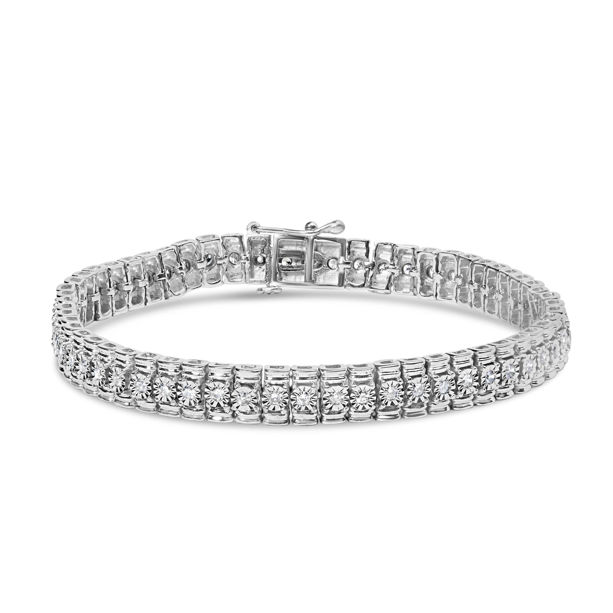 Pulsera de eslabones de línea con engaste de chatón y diamantes de 1 ct. p.t. en plata de ley, foto 1