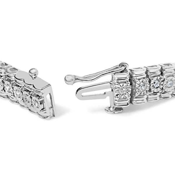 Pulsera de eslabones de línea con engaste de chatón y diamantes de 1 ct. p.t. en plata de ley, foto 2