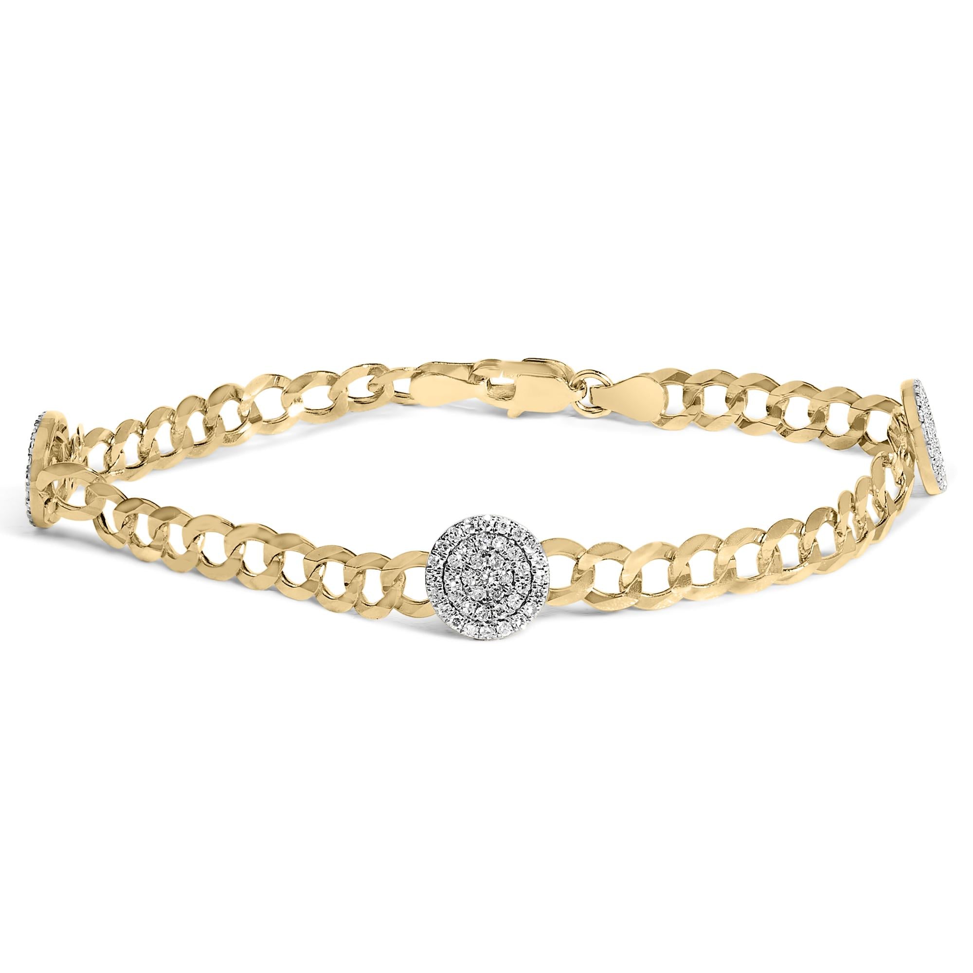 5/8 Ct. T.W. Diamond Cluster Curb Chain Bracelet in 14K Yellow Gold, photo 1