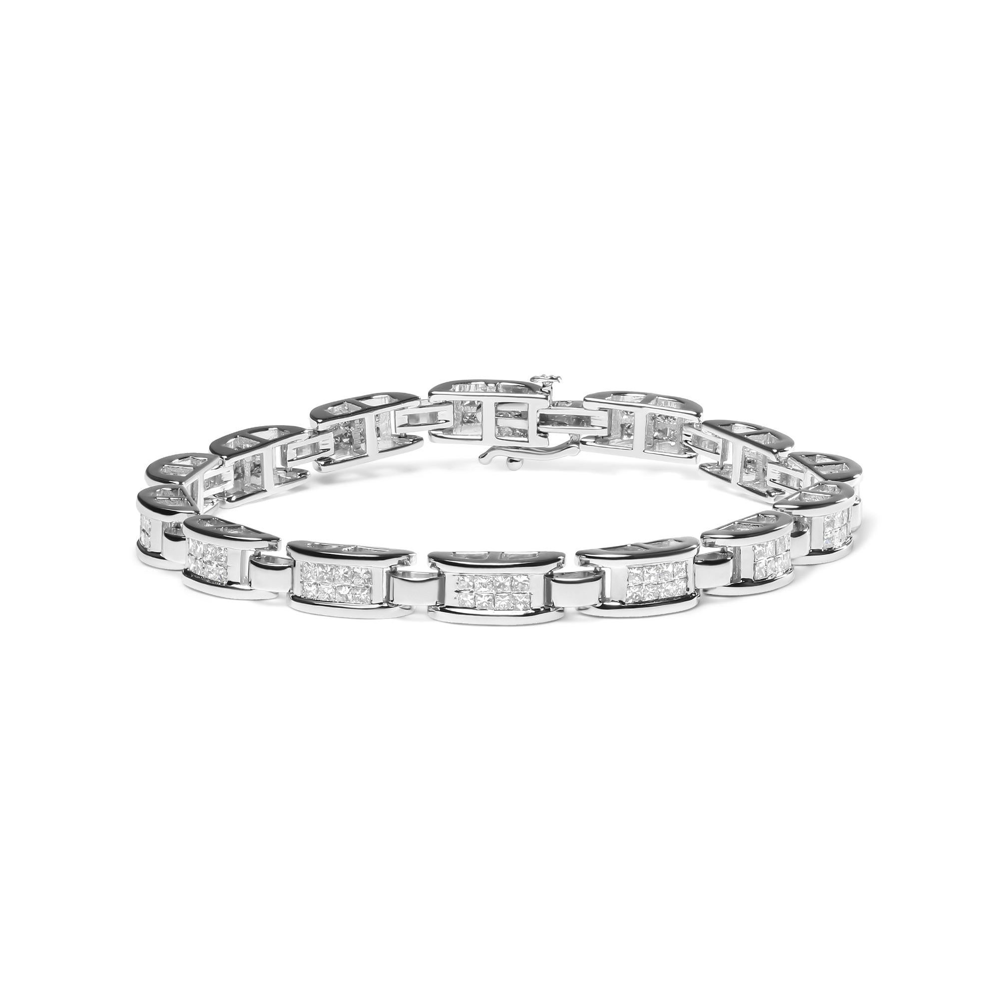 3 Ct. T.W. Invisible-Set Princess-Cut Diamond Link and Buckle Tennis Bracelet in 14K White Gold, photo 1