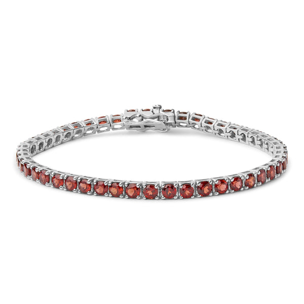 Pulsera tenis con granates naranja creados en laboratorio de 10 ct. p.t. en plata de ley, foto 1