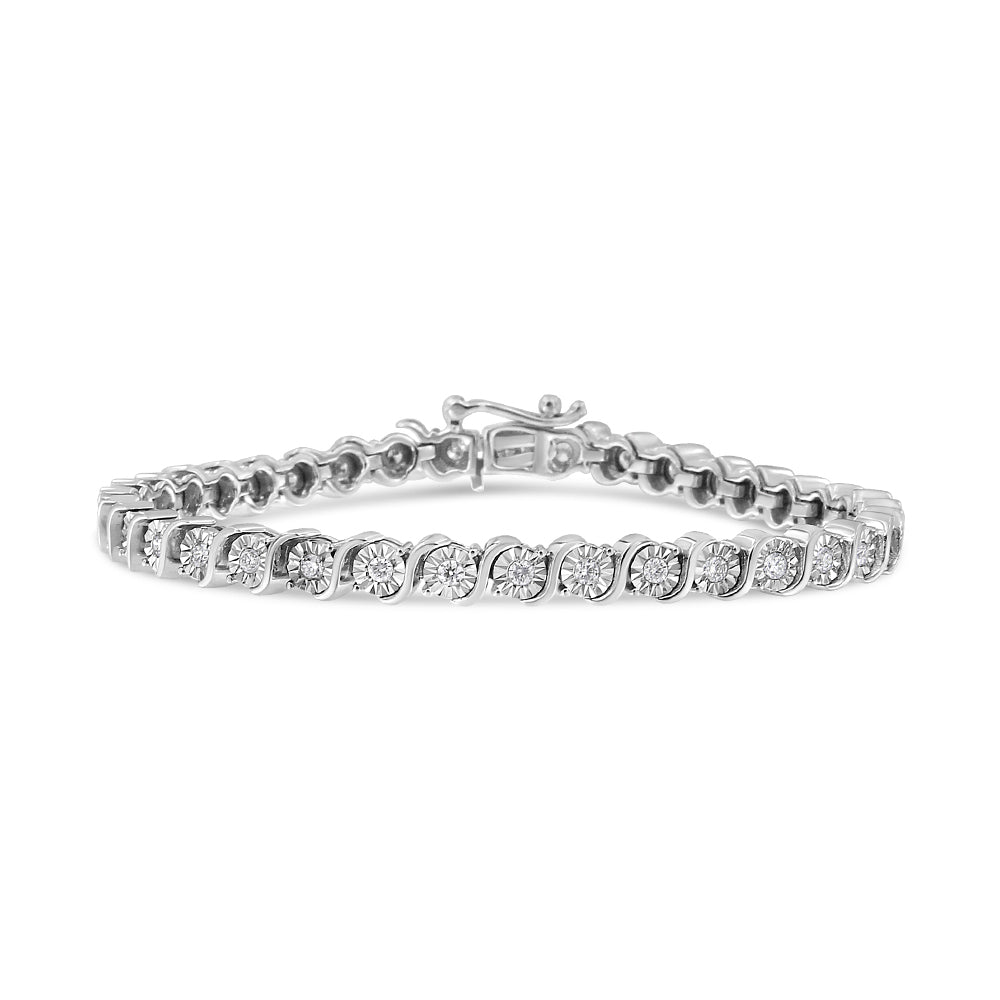 1 Ct. T.W. Lab-Grown Diamond Round Miracle Plate and S Link Tennis Bracelet Size in 14K White Gold, photo 1