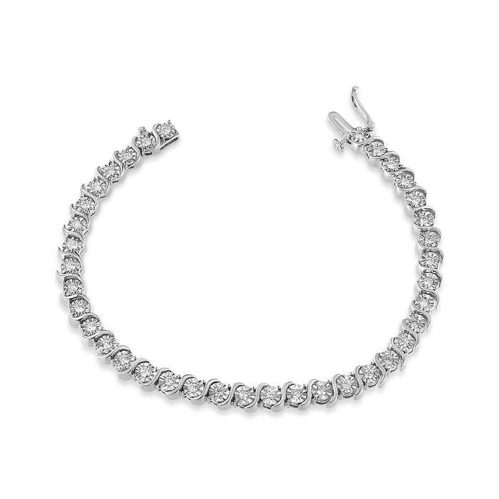 1 Ct. T.W. Lab-Grown Diamond Round Miracle Plate and S Link Tennis Bracelet Size in 14K White Gold, photo 2