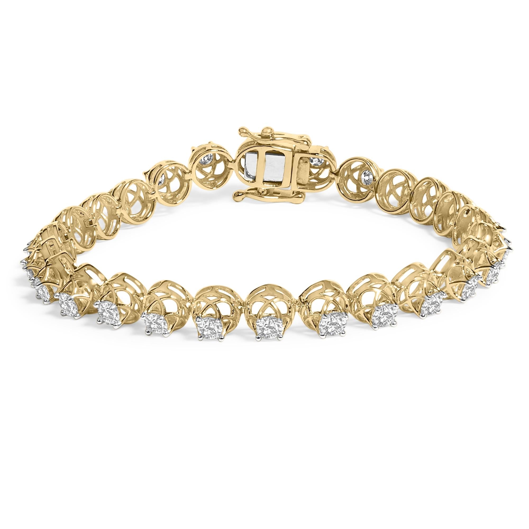 Pulsera tenis estilo buttercup con diamantes de 3 9/10 ct. p.t. en plata de ley bañada en oro amarillo de 14K, foto 1