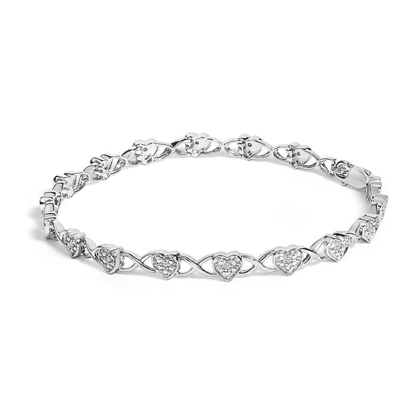 Pulsera de eslabones de corazón con detalle de diamante en plata de ley, foto 1