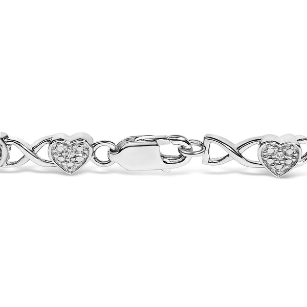 Pulsera de eslabones de corazón con detalle de diamante en plata de ley, foto 2