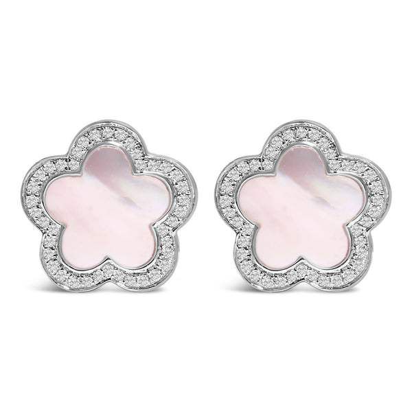 1/5 Ct. T.W. Mother of Pearl and Diamond Halo Star Stud Earrings in 14K White Gold, photo 1