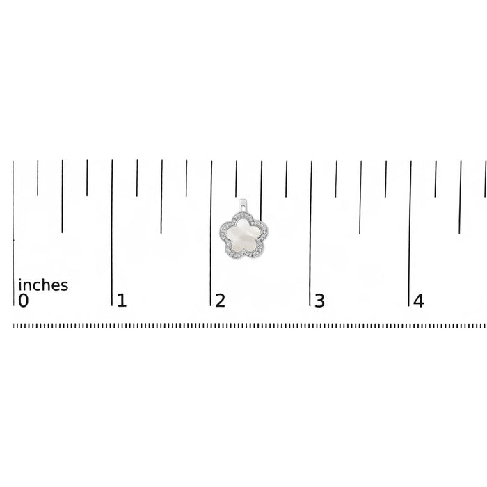Aretes de botón de estrella de halo con madreperla y diamantes de 1/5 ct. p.t. en oro blanco de 14K, foto 5