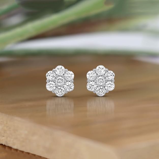 Aretes de botón tipo racimo con diamantes cultivados en laboratorio de 2.00 CTW en oro de 14K, foto 8
