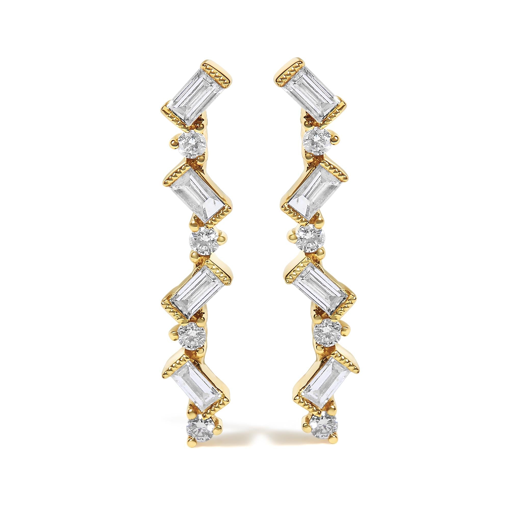 Aretes colgantes en zigzag con diamantes de 1/2 ct. p.t. en oro amarillo de 14K, foto 1