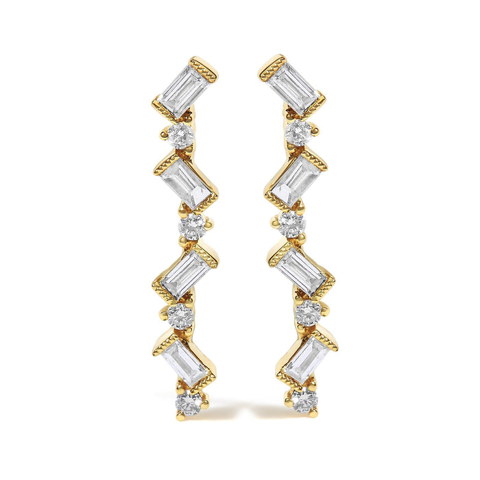 Aretes colgantes en zigzag con diamantes de 1/2 ct. p.t. en oro amarillo de 14K, foto 1