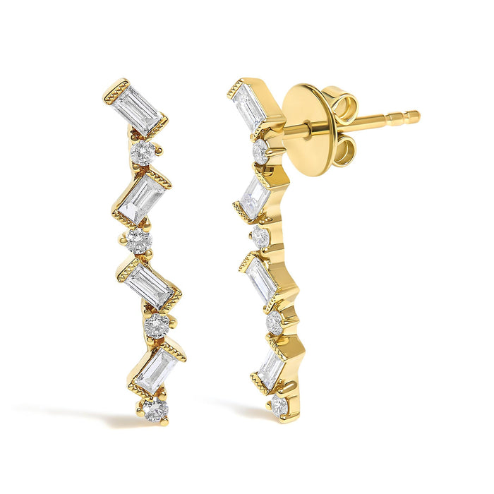 Aretes colgantes en zigzag con diamantes de 1/2 ct. p.t. en oro amarillo de 14K, foto 2