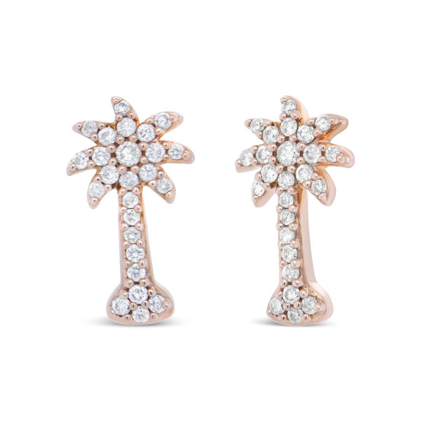 1/4 Ct. T.W. Diamond Palm Tree Push Back Stud Earrings in 10K Rose Gold, photo 1