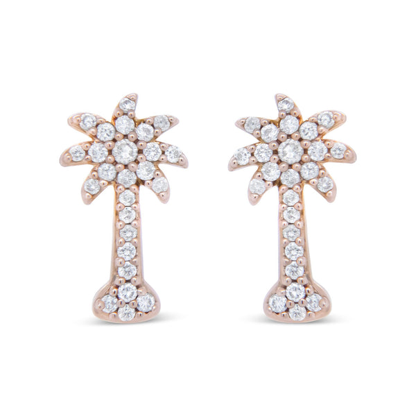 1/4 Ct. T.W. Diamond Palm Tree Push Back Stud Earrings in 10K Rose Gold, photo 2