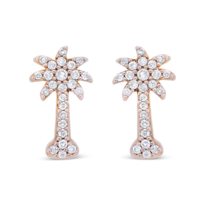 Aretes de botón de palmera con cierres de presión y diamantes de 1/4 ct. p.t. en oro rosa de 10K, foto 2